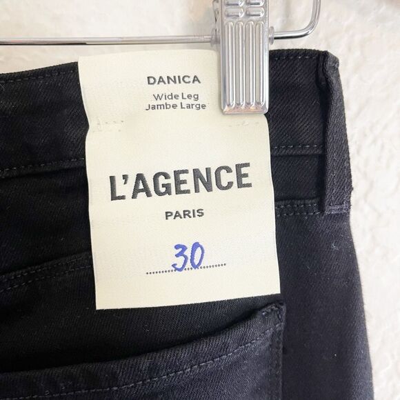 L'Agence Danica Wide Leg High Rise raw hem cropped Jeans in dark Black Size 30 - Picture 8 of 8